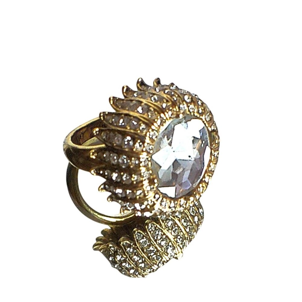 Betsey Johnson Amorita Gold-Tone Crystal Flower Mushroom Statement Ring - Picture 3 of 7